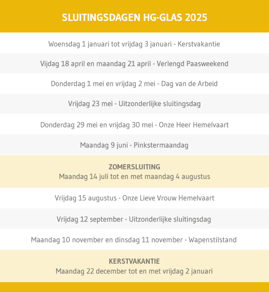 HG Glas Sluitingsdagen 2025